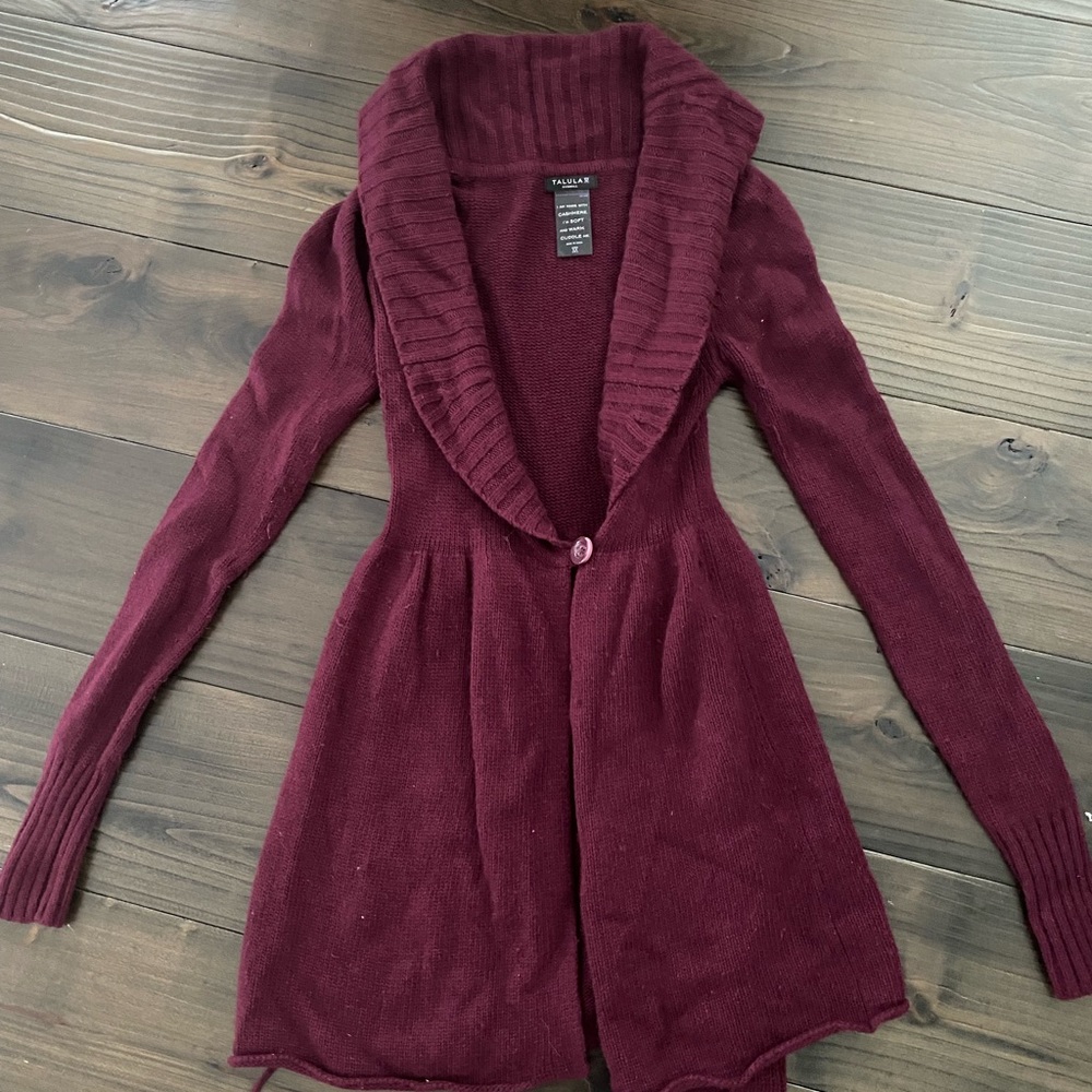 Aritzia Talula Burgundy Cashmere Wrap Sweater